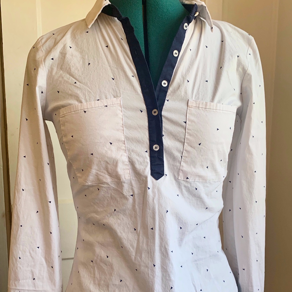 Zara Basic Button-Down With Navy Trim